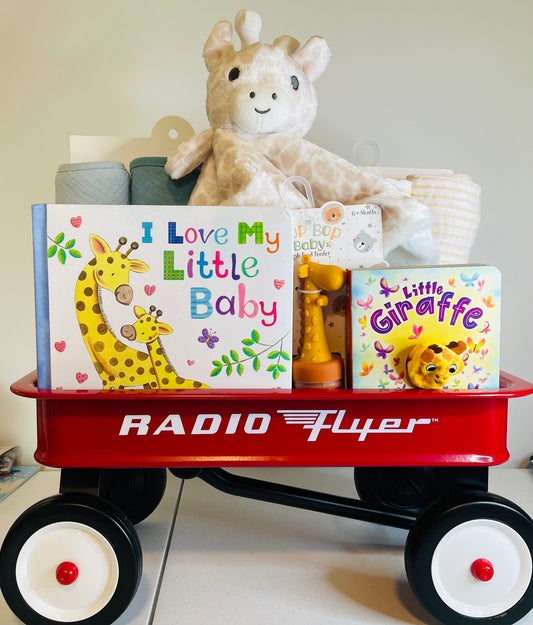 Safari Baby Gift Wagon – Jungle Themed Baby Shower Gift Set | Newborn Boy or Girl |